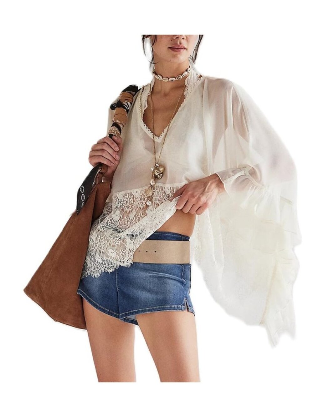 Women Sheer Poncho Top Y2K Oversized V Neck Batwing Sleeve Cover Up Blouse Fairy